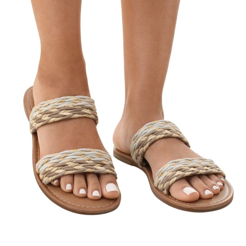 Universal Thread Anita Woven Two-Band Slide Sandals - Tan - 6.5